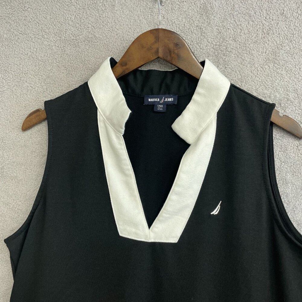 NWOT Nautica Jeans Women's Size L Sleeveless Tiered Black Dress Knee Shirt Dress - Picture 10 of 11
